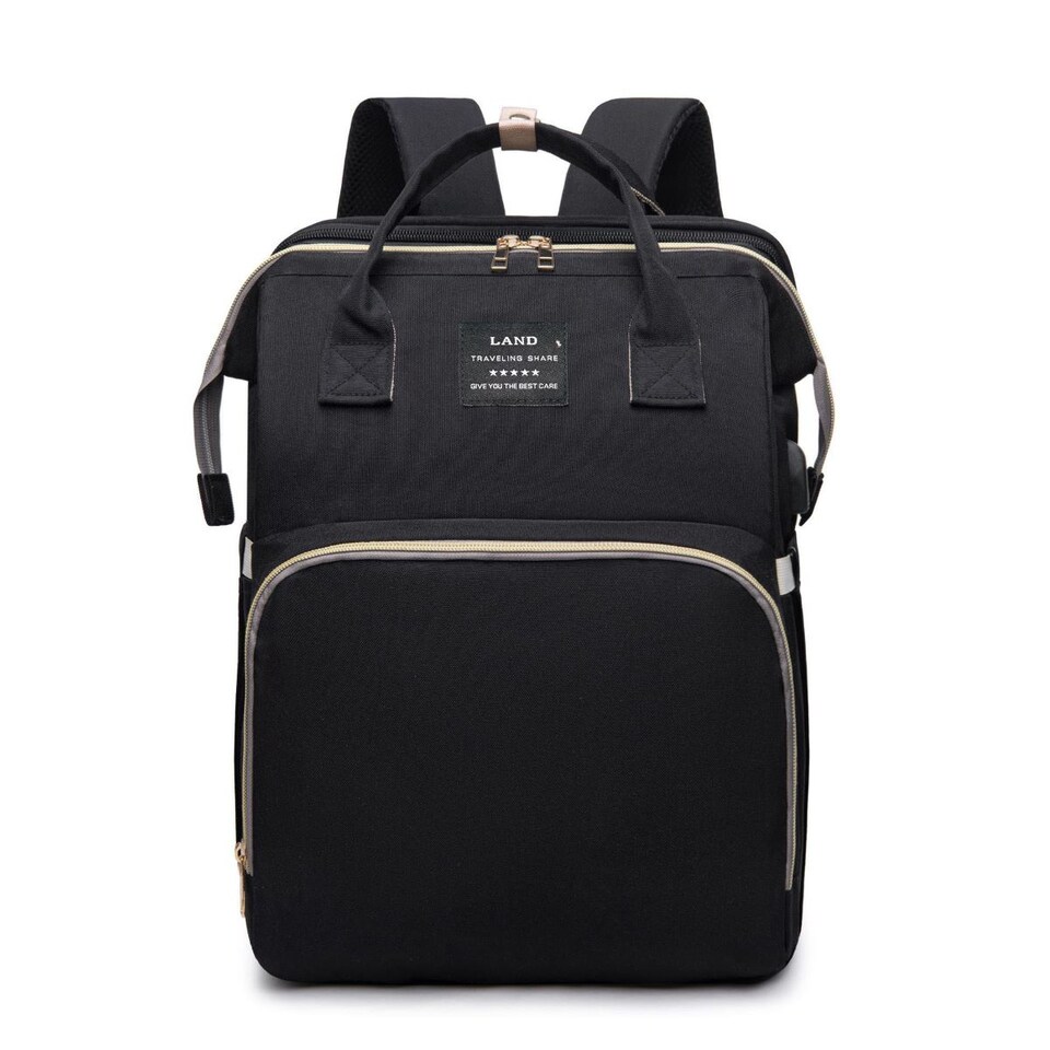 image 1 of Multifunctional Folding Cot and Changing Bag | Black | Black