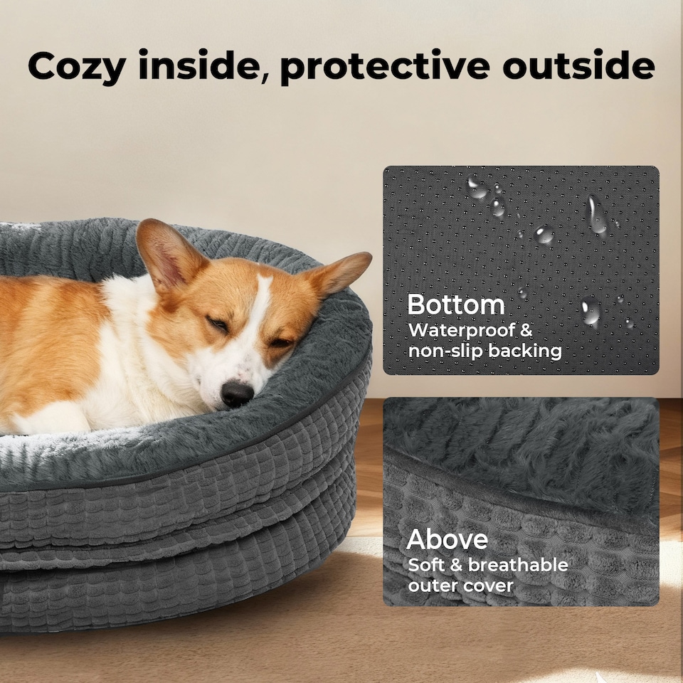 image 1 of Skylos Orthopedic Plush Dog Bed Soft Washable Pet Bed Grey Cosy Cushion M Size | Grey | M | M