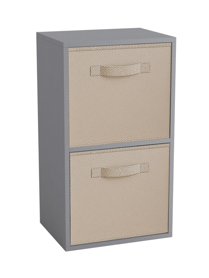 image 1 of 2-Tier Cube Shelving Unit with Inserts | Grey | Grey & Beige | 1
