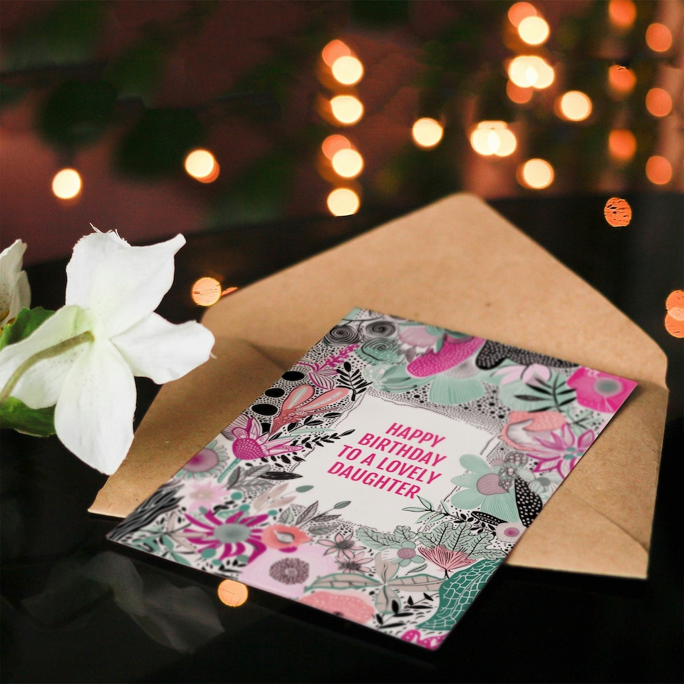 image 1 of Elegant Modern Boho Wildflowers Pink Flowers Daughter Birthday Card