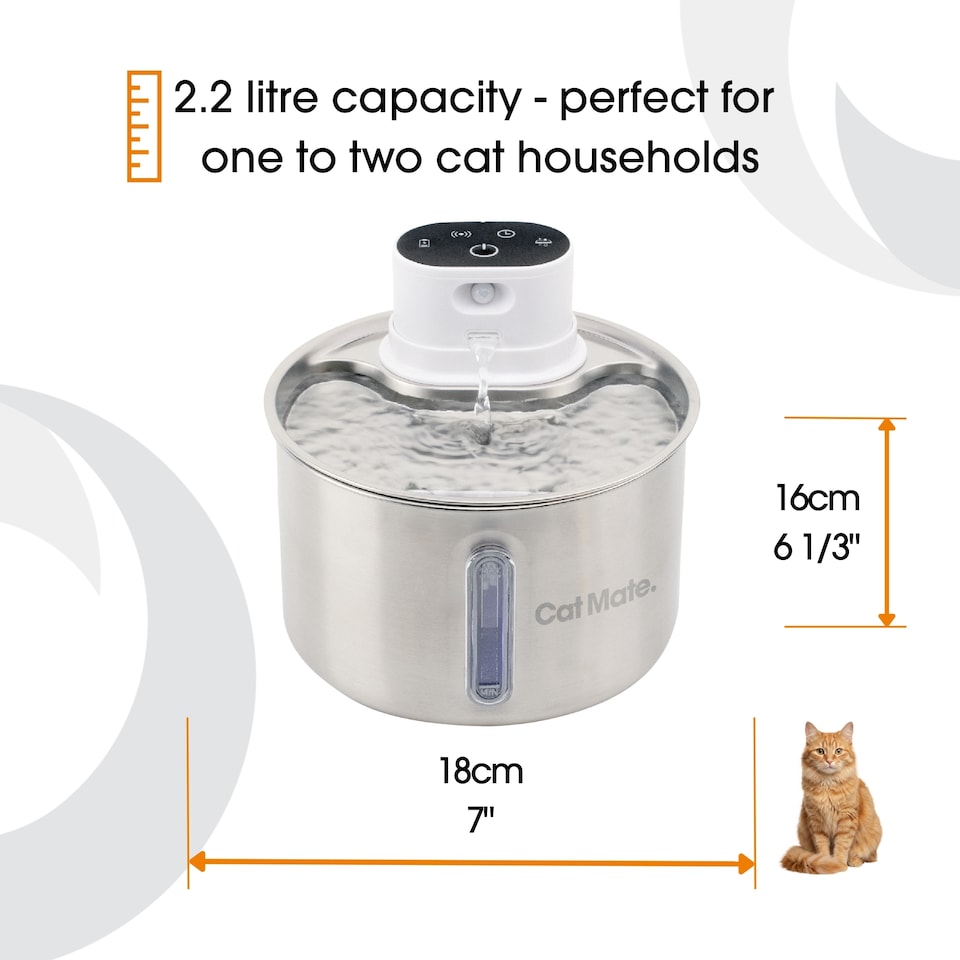 image 1 of Cat Mate 2.2 Litre Stainless Steel Cordless Cat Water Fountain | Silver