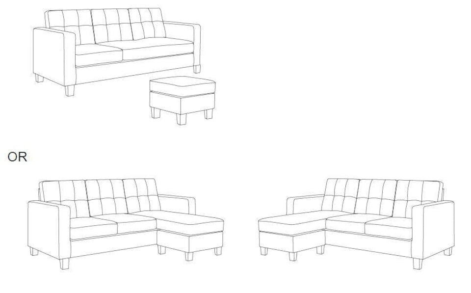 image 1 of Corner Sofa Fabric Sectional Sofa with Ottoman L-shaped Black Sofa Couch Reversible 3-Seater | Black | Three Seater
