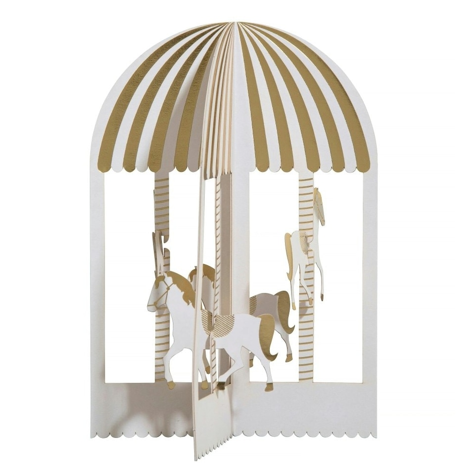 image 1 of Pop Up 3D Vintage Carousel Greeting Card Paper Fables