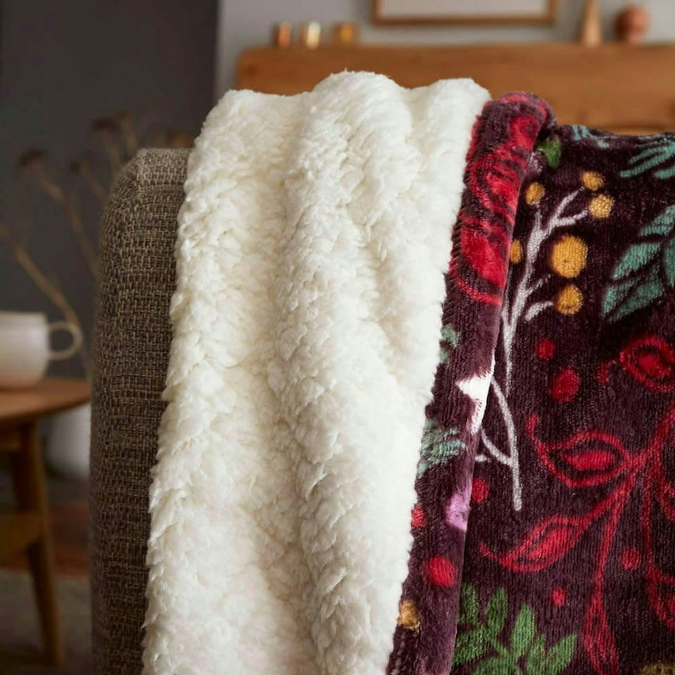 image 1 of Winter Stags Red Sherpa Fleece Throw