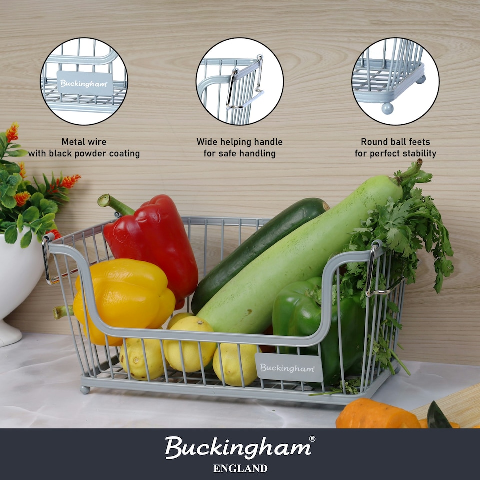 image 1 of Buckingham Multi-Purpose Stackable Storage Organising Basket 30.5 x 16 x 15 cm Light Grey