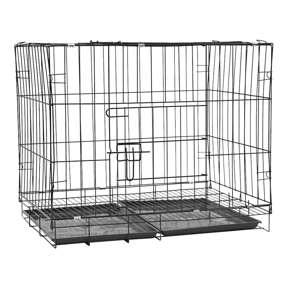 image 1 of Living and Home Wire Dog Crate with 2 Doors and Tray, 50x35x43cm