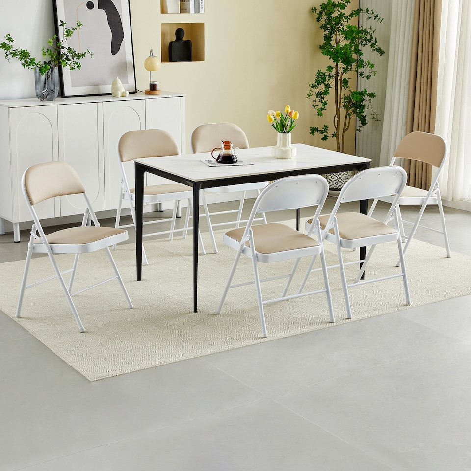 image 1 of Set of 6 Folding Dining Chairs with Metal Frame and Padded Seats