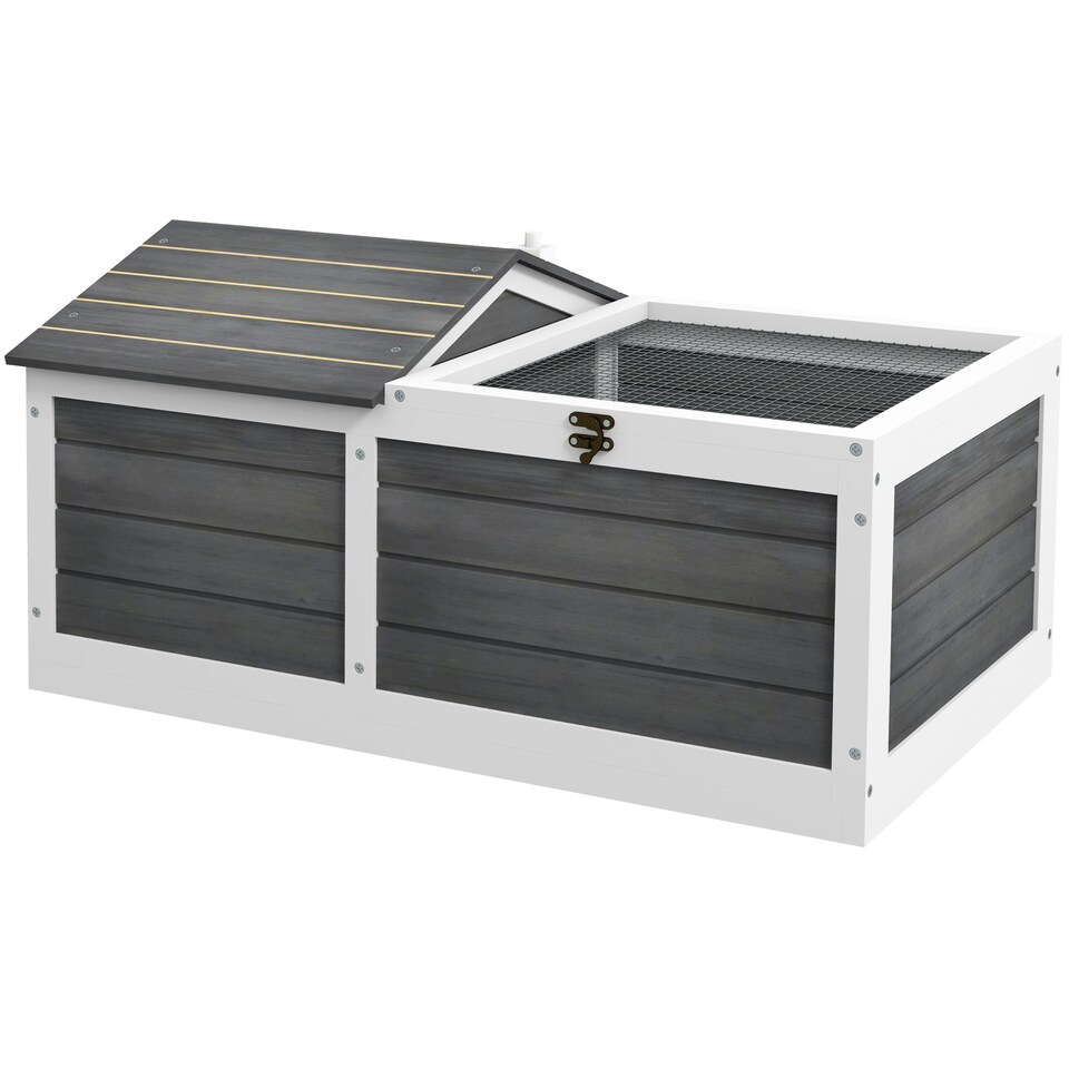 image 1 of PawHut Wooden Tortoise House, Small Pet Reptile with Hide Shelter Den and Run