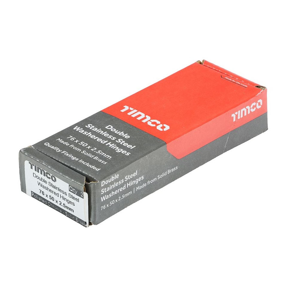 image 1 of Timco - Double Stainless Steel Washered Hinges - Solid Brass - Polished Chrome (Size 76 x 50 - 2 Pieces)