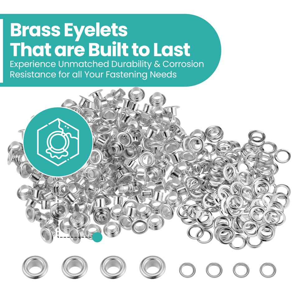 image 1 of 4mm Brass Eyelets with Washers for Arts & DIY Projects - 100 Pcs