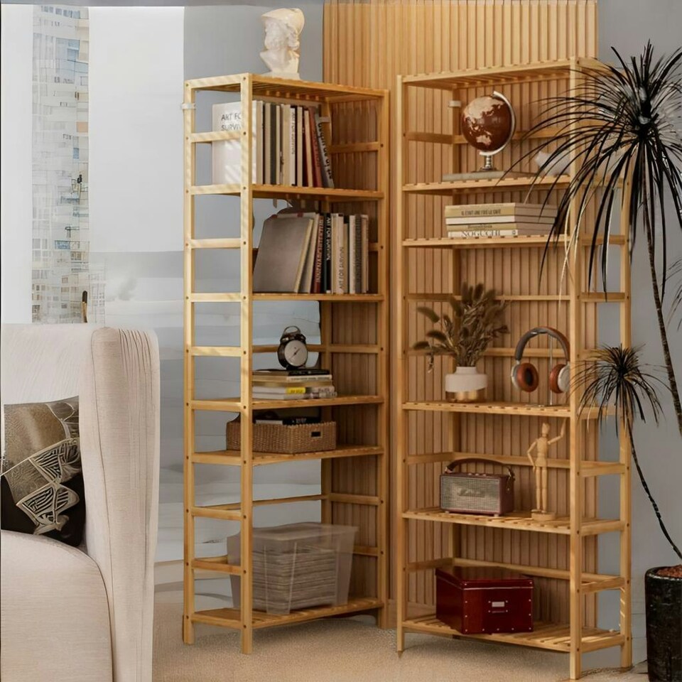image 1 of 6 Tier Wooden Storage Rack With Adjustable Shelves Natural Brown Brown | One Size