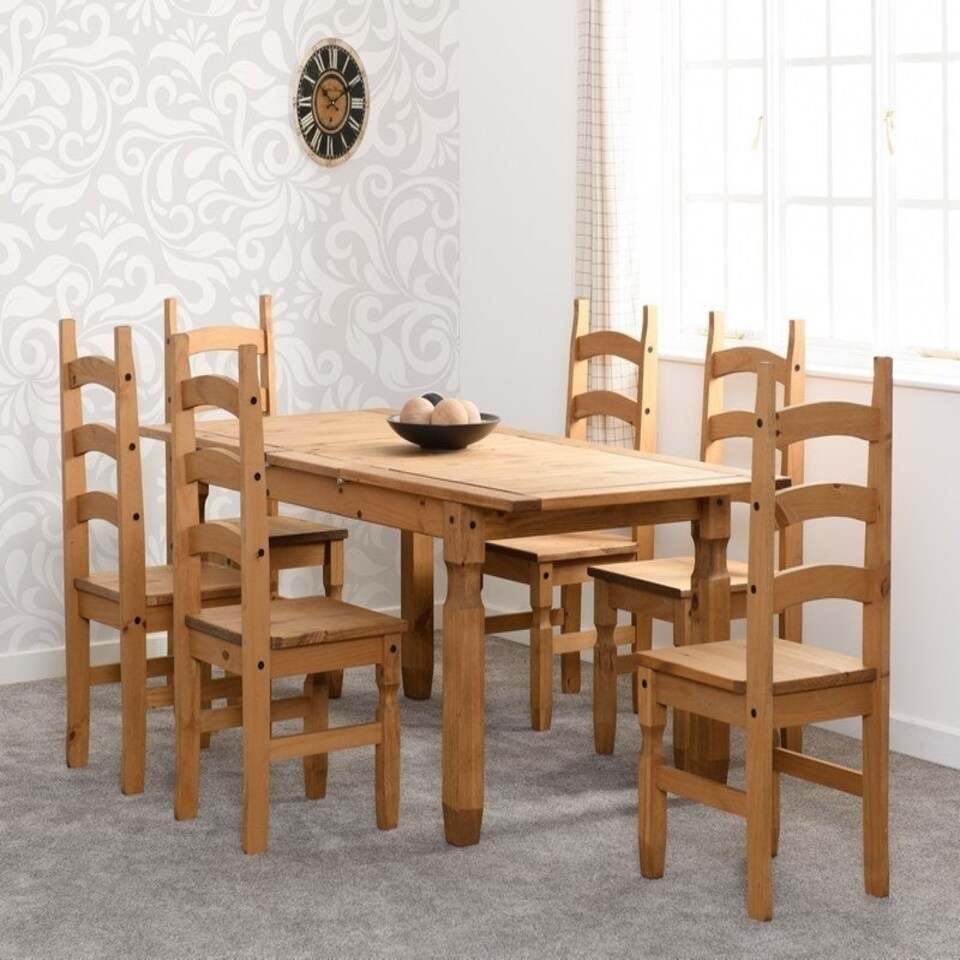 image 1 of Corona Extending Dining Set(6 Chairs) - Distressed Waxed Pine Brown