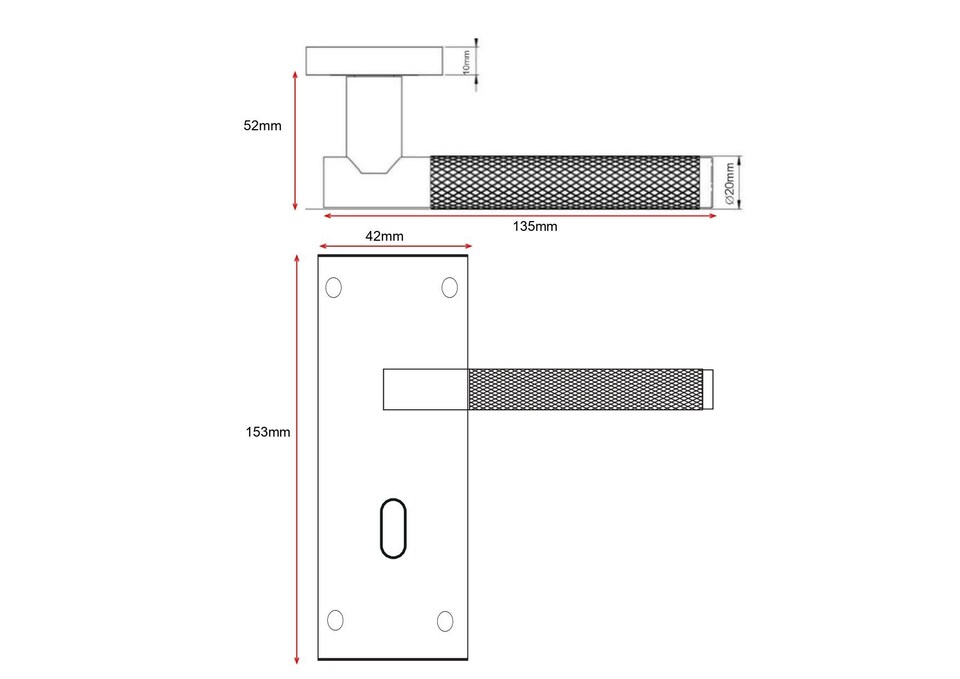 image 1 of Golden Grace Victorian T-Bar Knurled Lock Door Handle Set Matt Black Finish with 3 Lever Lock and Screws - 150mm