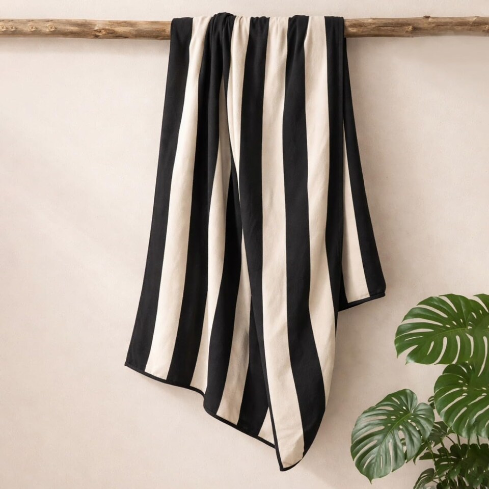 image 1 of Extra Large Organic Cotton Striped Beach Towel | Black | Black/Natural | One size | 1