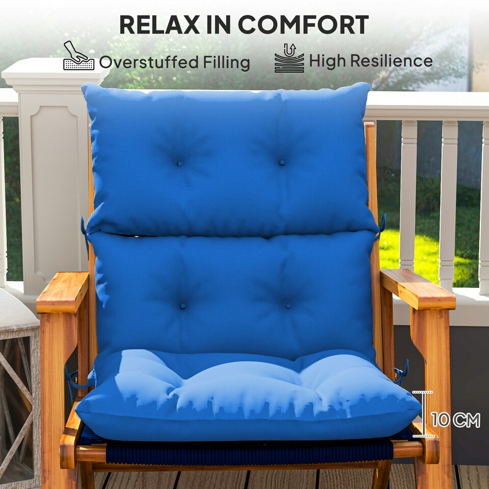 image 1 of Outsunny Adirondack Chair Cushion Rocking Chair Cushion w/ Ties Blue | Blue