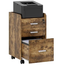HOMCOM Mobile Filing Cabinet, Lockable File Cabinet with 2 keys Rustic Brown | Brown | Rustic Brown