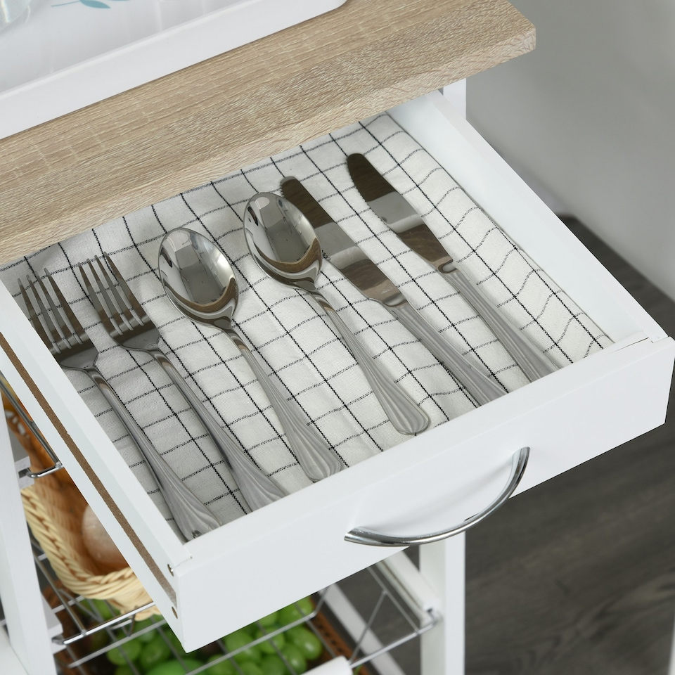 image 1 of HOMCOM Multi-Use Kitchen Island Trolley Baskets Racks Drawer Worktop Natural