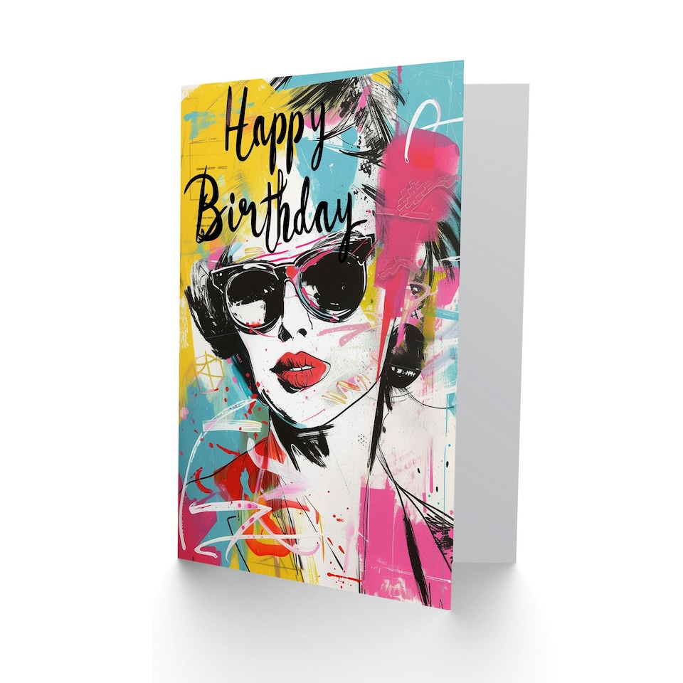 image 1 of Lipstick Sunglasses Fashion Portrait Woman Her Birthday Card