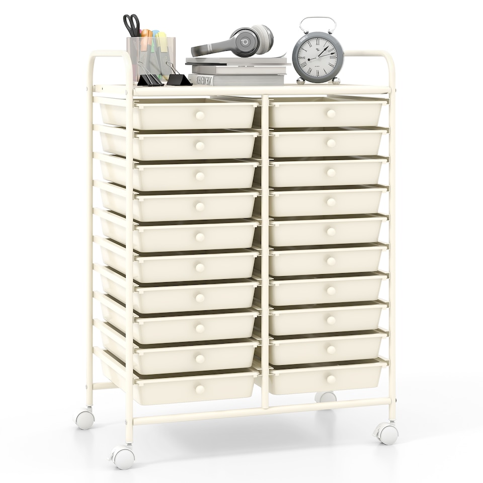 image 1 of COSTWAY 20 Drawer Rolling Storage Cart Storage White