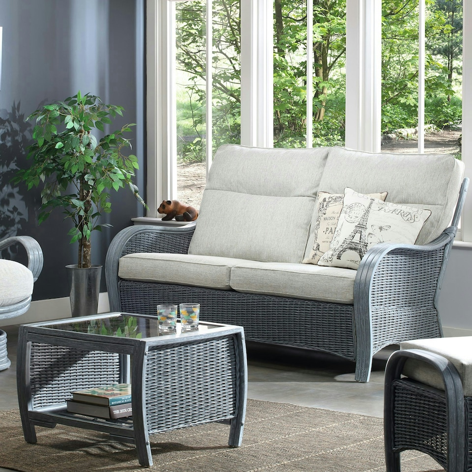 image 1 of Desser Turin Grey 3 Seater Rattan Sofa Set in Pebble - Conservatory Sofa Suite