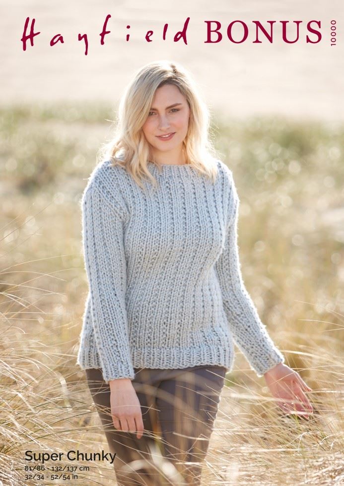 Hayfield Bonus Super Chunky Knitting Pattern 10000, Sweaters for Women - 32 - 54 Inches