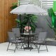 image 1 of Outsunny 6 Piece Garden Dining Set with Umbrella, Patio Sets with Parasol with 4 Folding Dining Chairs & Round Tempered Glass Table, Grey
