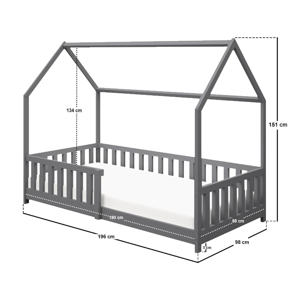 image 1 of Flair Explorer Single Play House Floor Bed with Rails Grey Wooden