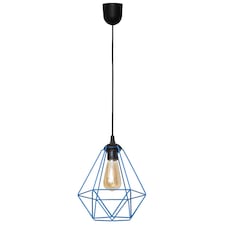 Karo Wire Frame Pendant Ceiling Light Black, Blue 24cm