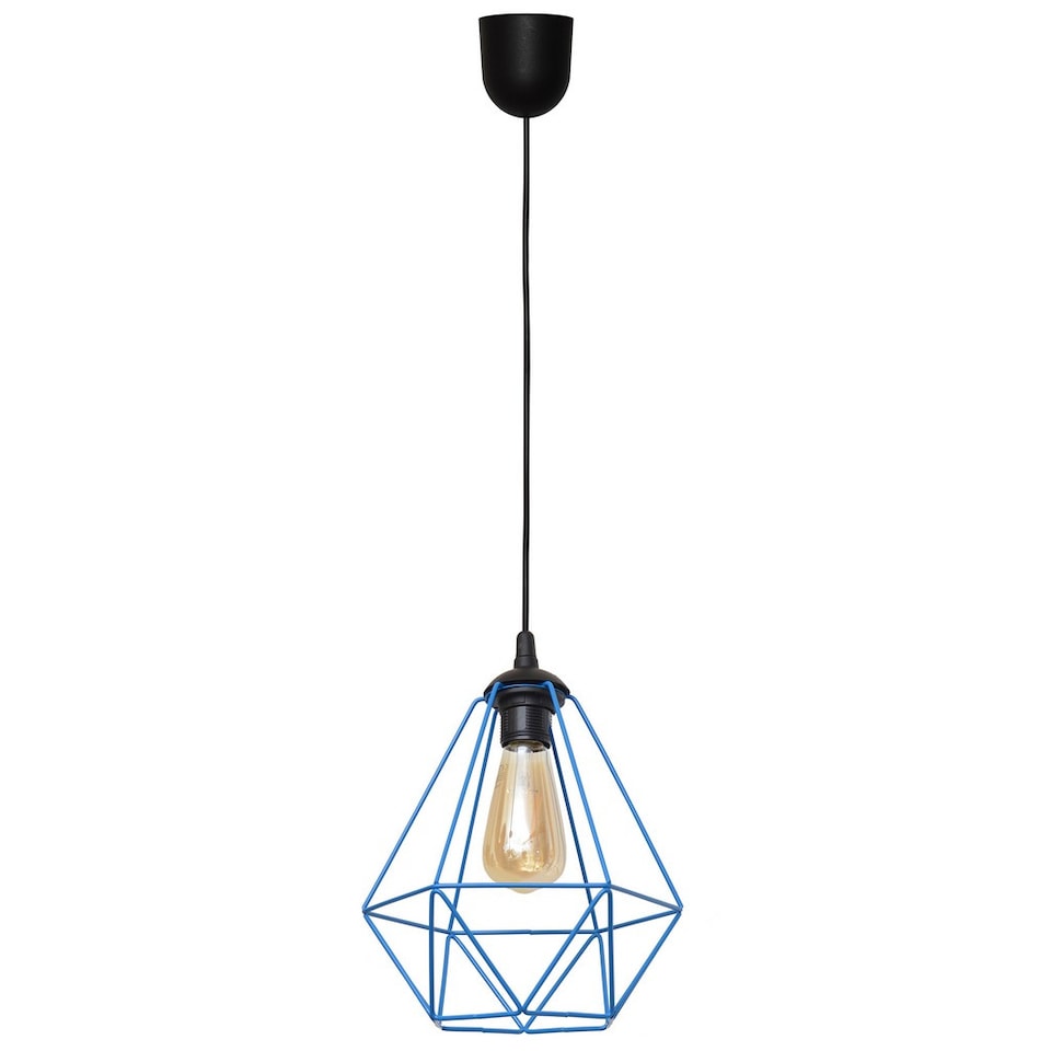 Karo Wire Frame Pendant Ceiling Light Black, Blue 24cm