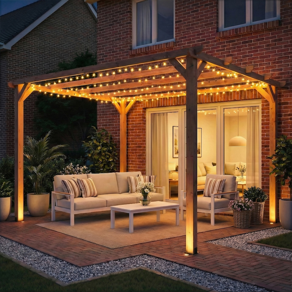 image 1 of Outsunny 3x3 m Garden Wooden Pergola Gazebo Grape Trellis, Maple Wood-effect | Brown | Maple wood-effect