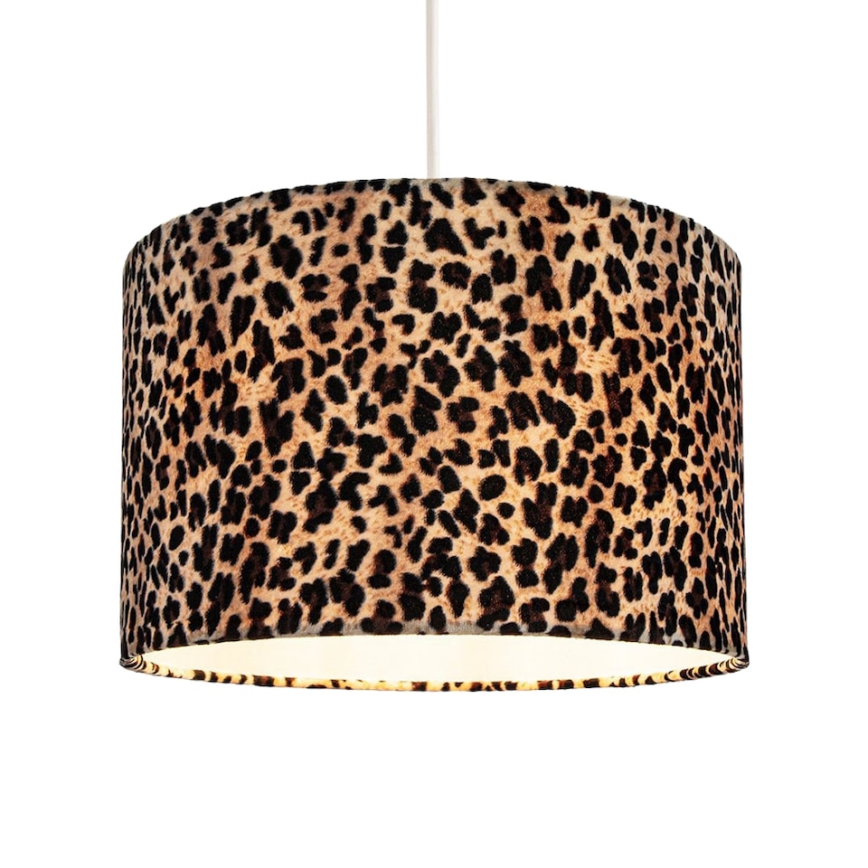 image 1 of Modern and Distinctive Leopard Print Table-Pendant Lamp Shade in Soft Velvet | Black