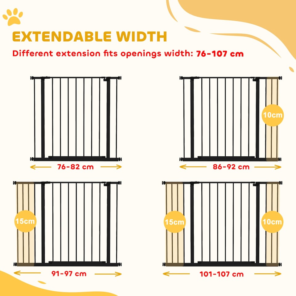 image 1 of PawHut Pressure Fitted Pet Dog Safety Gate Metal Fence, Black