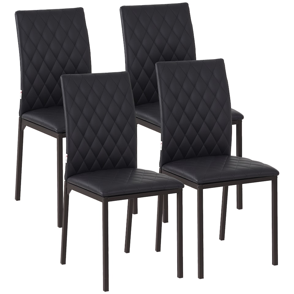 image 1 of HOMCOM Modern Dining Chairs Upholstered Faux Leather Accent Chairs with Metal Legs for Kitchen, Set of 4, Black