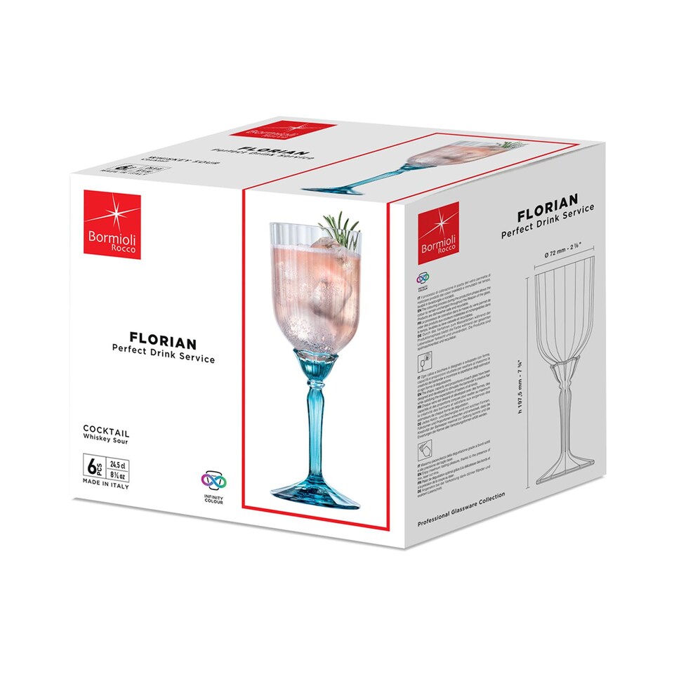 image 1 of Bormioli Rocco Florian Cocktail Glasses - 245ml - Blue - Pack of 6