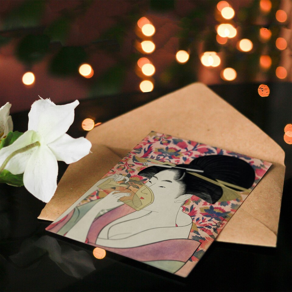 image 1 of Utamaro Kitagawa Japanese Art Card Woman With A Comb Portrait