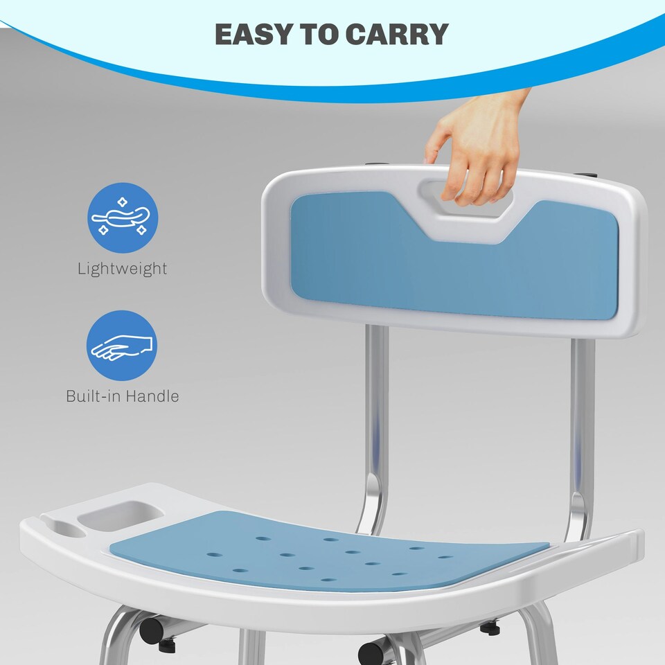 image 1 of HOMCOM Shower Stool for Elderly Disabled Adjustable Shower Stool Light Blue