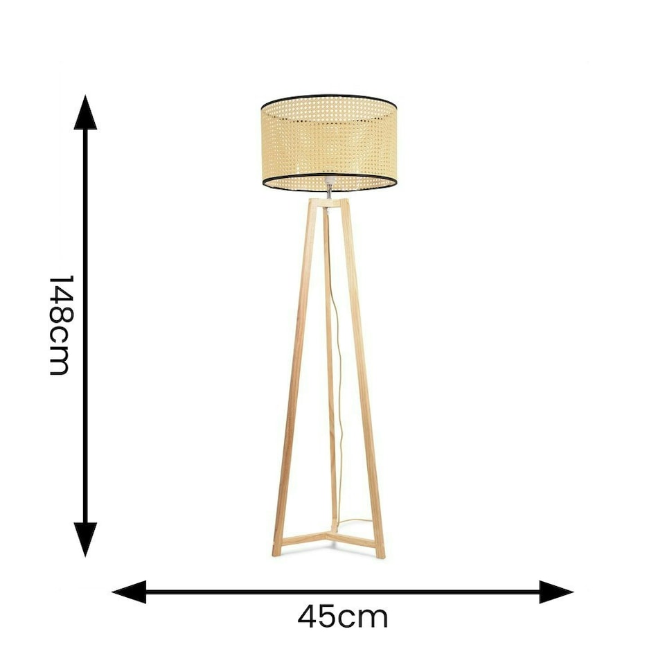 image 1 of ValueLights Lottie Natural Wood Tripod Floor Lamp with Natural Cane Drum Shade