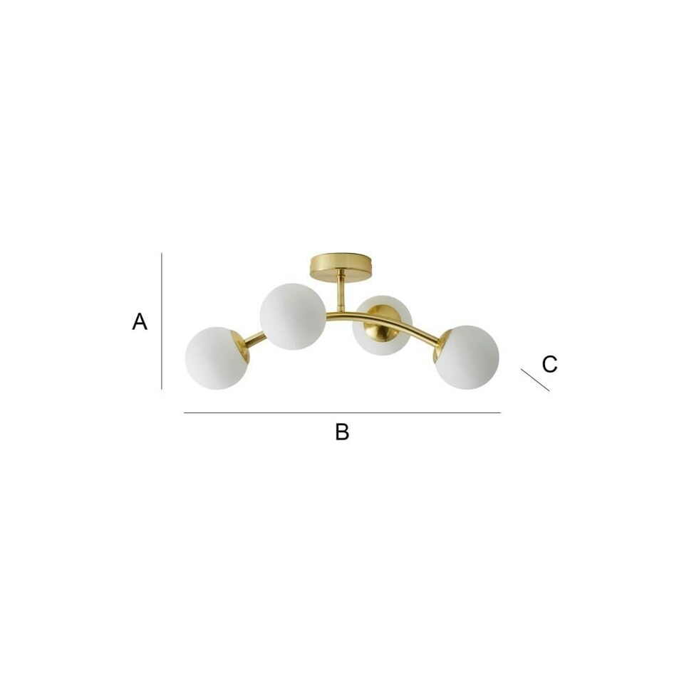 image 1 of ValueLights Jas Gold 4 Way Ceiling Light with Opal White Frosted Glass Globe Shades | Gold