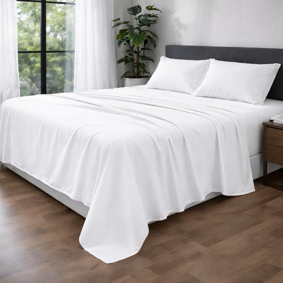 image 1 of HOMES-LINEN Microfibre Flat Sheet Easy Care Bed Sheet