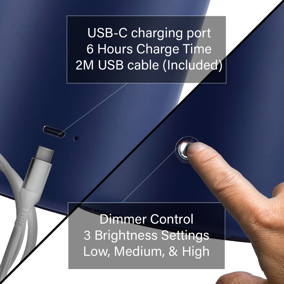 image 1 of Modern Rechargeable Mushroom Table Lamp in Midnight and Nova Blue - Touch Dimmer | Blue