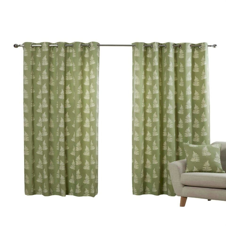 image 1 of Esher Eyelet Curtains - Green - 168cm x 183cm