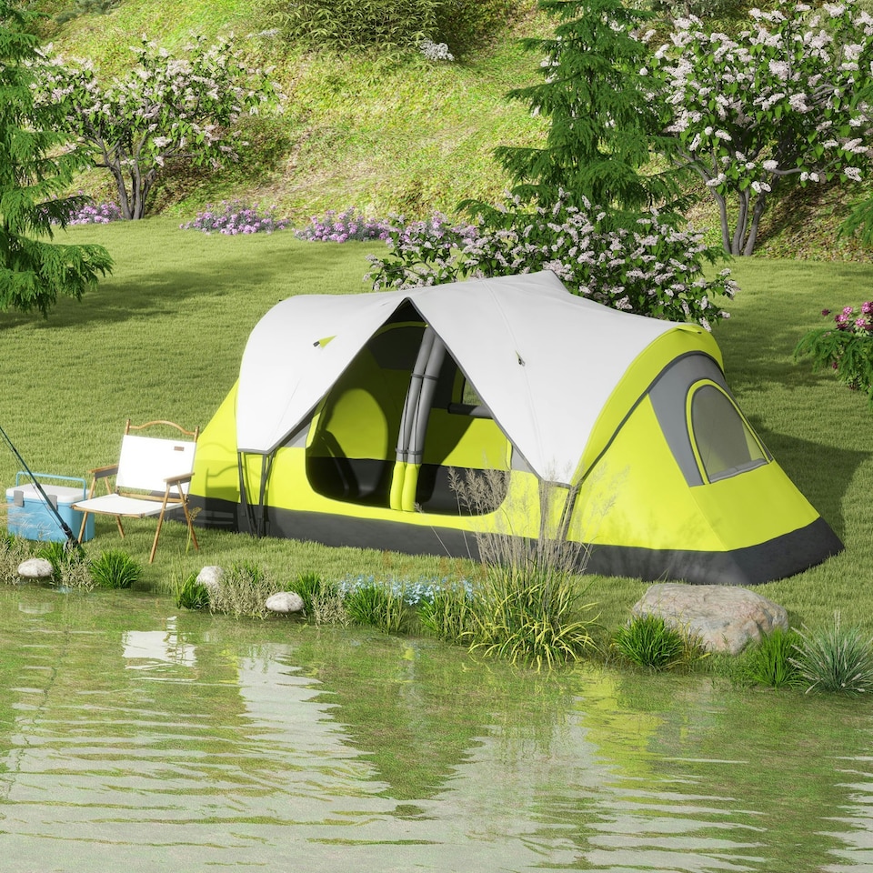 image 1 of Outsunny 2 Room Camping Tent with Waterproof Rainfly & Screen Panels Yellow 
