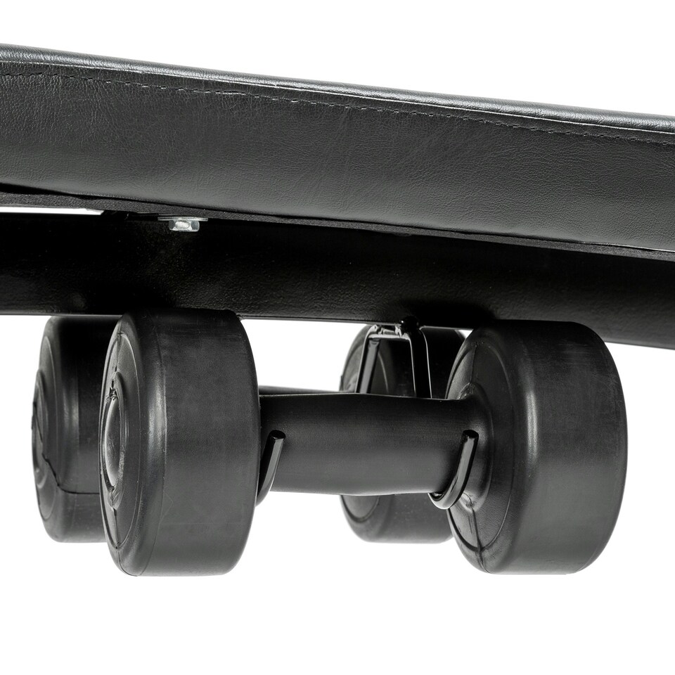 image 1 of Sit-Up Bench Cuttler - 6 positions, padded leg brace, foldable, inc. 2 dumbbells and elastic bands