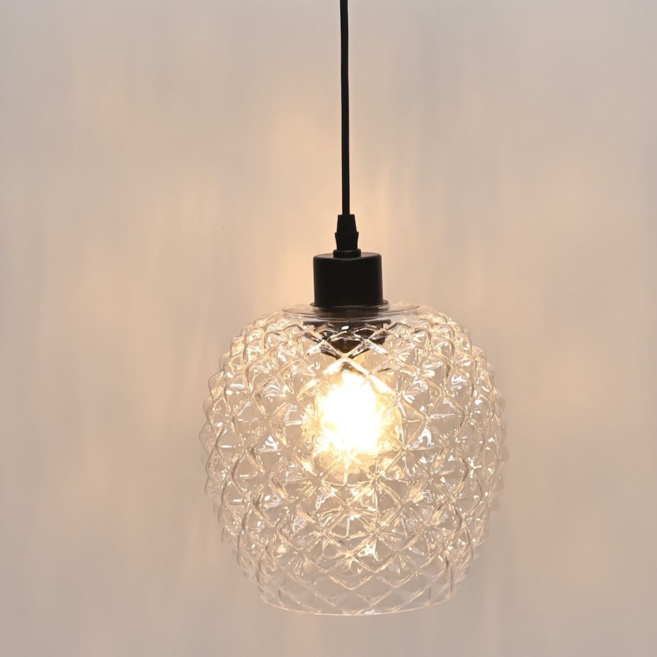 image 1 of Baine - Clear Textured Glass with Black Pendant Fitting | Clear | Clear | 1