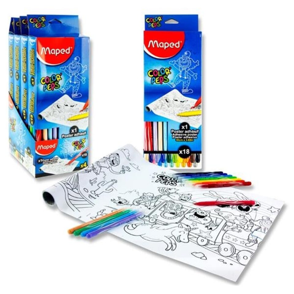 image 1 of Pack of Color'peps 30cm x 3.6m Adhesive Colouring Roll and 18 Markers by Maped