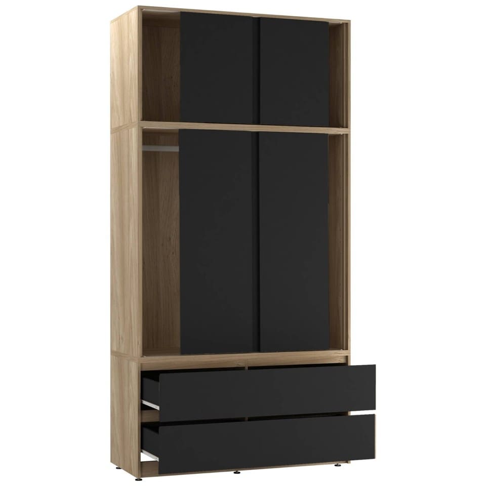 image 1 of 120cm 3 Sliding Doors Children Kids Wardrobe Bedroom Storage Closet Hanging Rail | Multi | Oak with Black Doors | 1