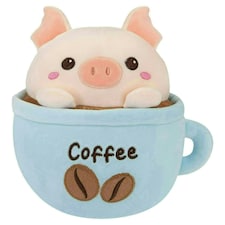 Pig Coffee Cup Soft Toy Cute Plushie Huggable Cuddly Stuffed Toy 20cm Blue