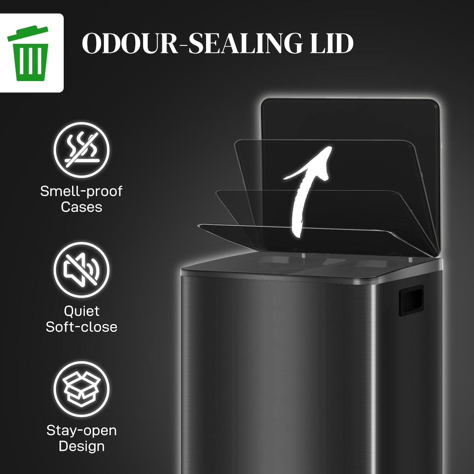 image 1 of HOMCOM 2 x 30L Double Kitchen Bin, Pedal Bin with Soft-Close Lid, Black