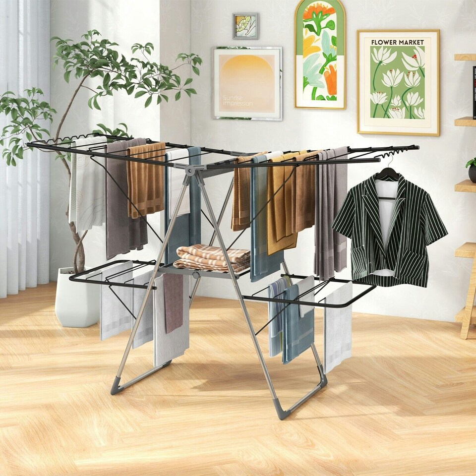 image 1 of COSTWAY 2-Tier Clothes Drying Rack Clothing Laundry Rack