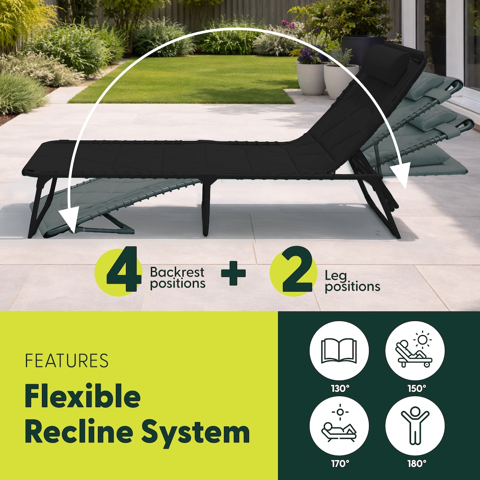 image 1 of Keplin Quilted Foldable Sun Lounger Padded Garden Chair with 4 Reclining Positions
